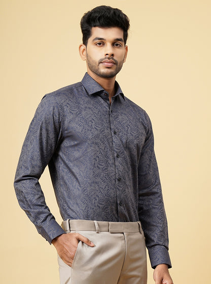Blue Solid Slim Fit Formal Shirt | Metal