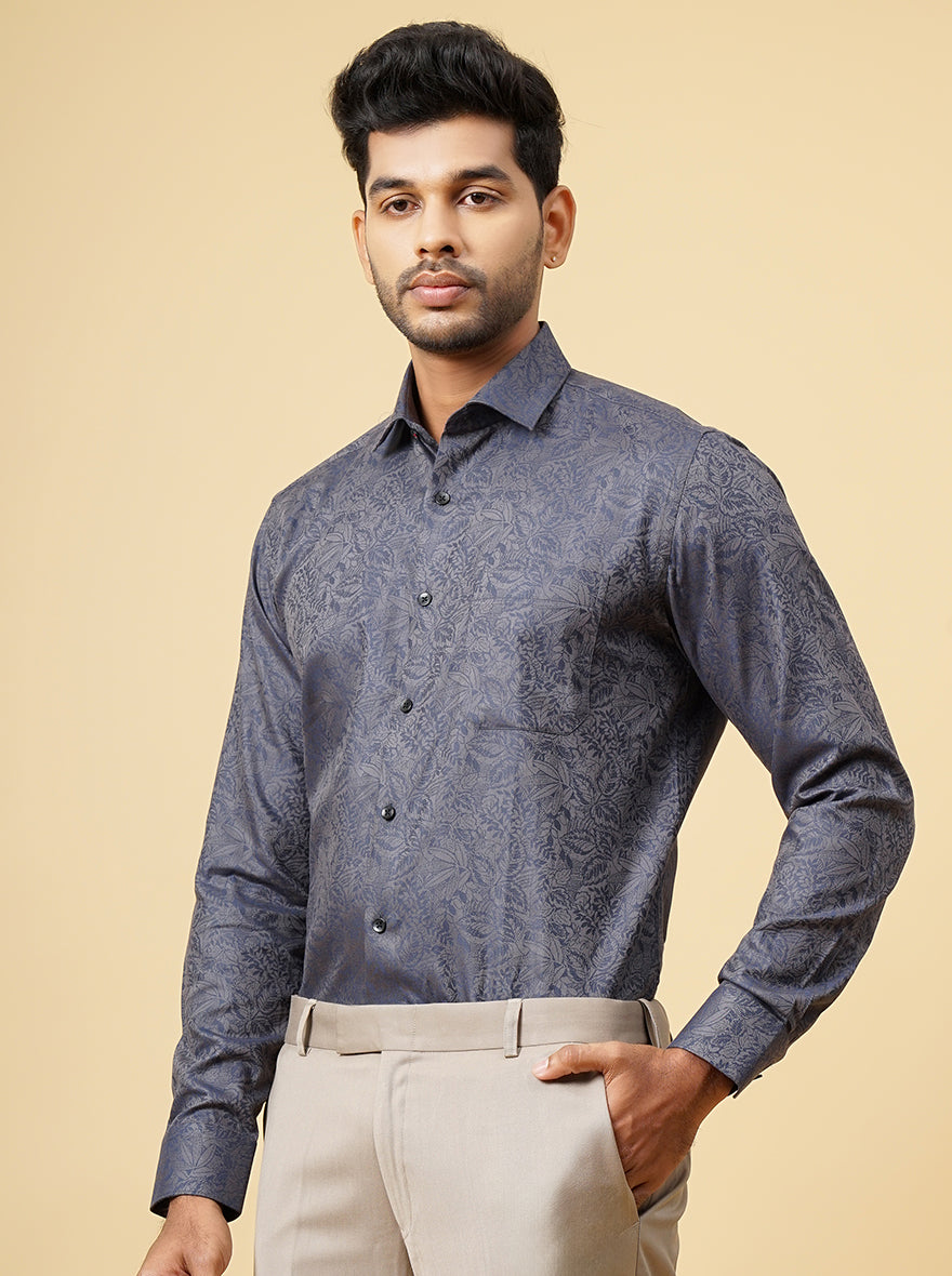 Blue Solid Slim Fit Formal Shirt | Metal