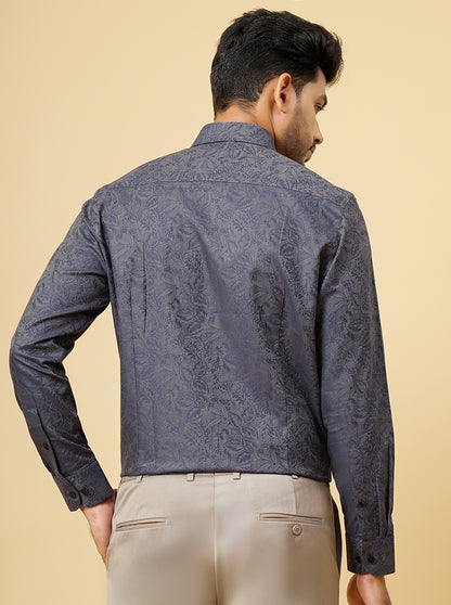 Blue Solid Slim Fit Formal Shirt | Metal