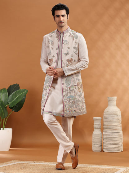 Pink Embroidered Kurta Pajama with Koti | TULA