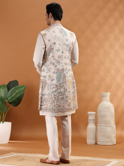 Pink Embroidered Kurta Pajama with Koti | TULA