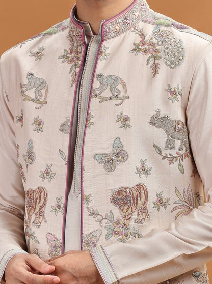 Pink Embroidered Kurta Pajama with Koti | TULA