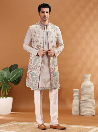 Pink Embroidered Kurta Pajama with Koti | TULA
