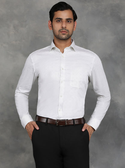 White Printed Slim Fit Formal Shirt | GreenFibre