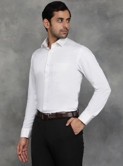 White Printed Slim Fit Formal Shirt | GreenFibre