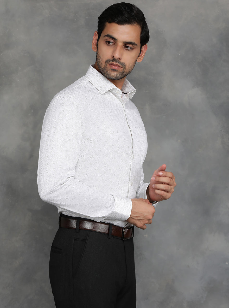 White Printed Slim Fit Formal Shirt | GreenFibre