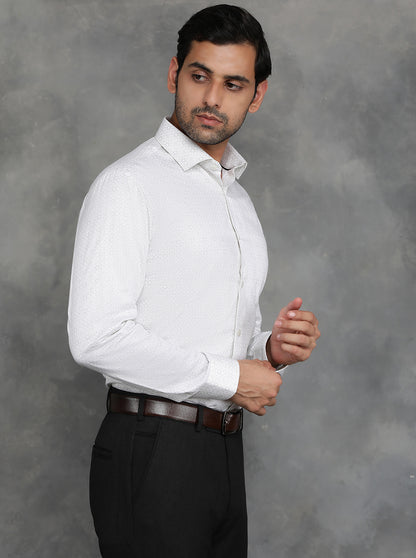 White Printed Slim Fit Formal Shirt | GreenFibre