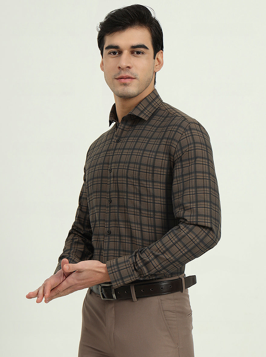Brown & Black Checked Slim Fit Formal Shirt | Greenfibre