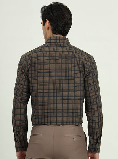 Brown & Black Checked Slim Fit Formal Shirt | Greenfibre
