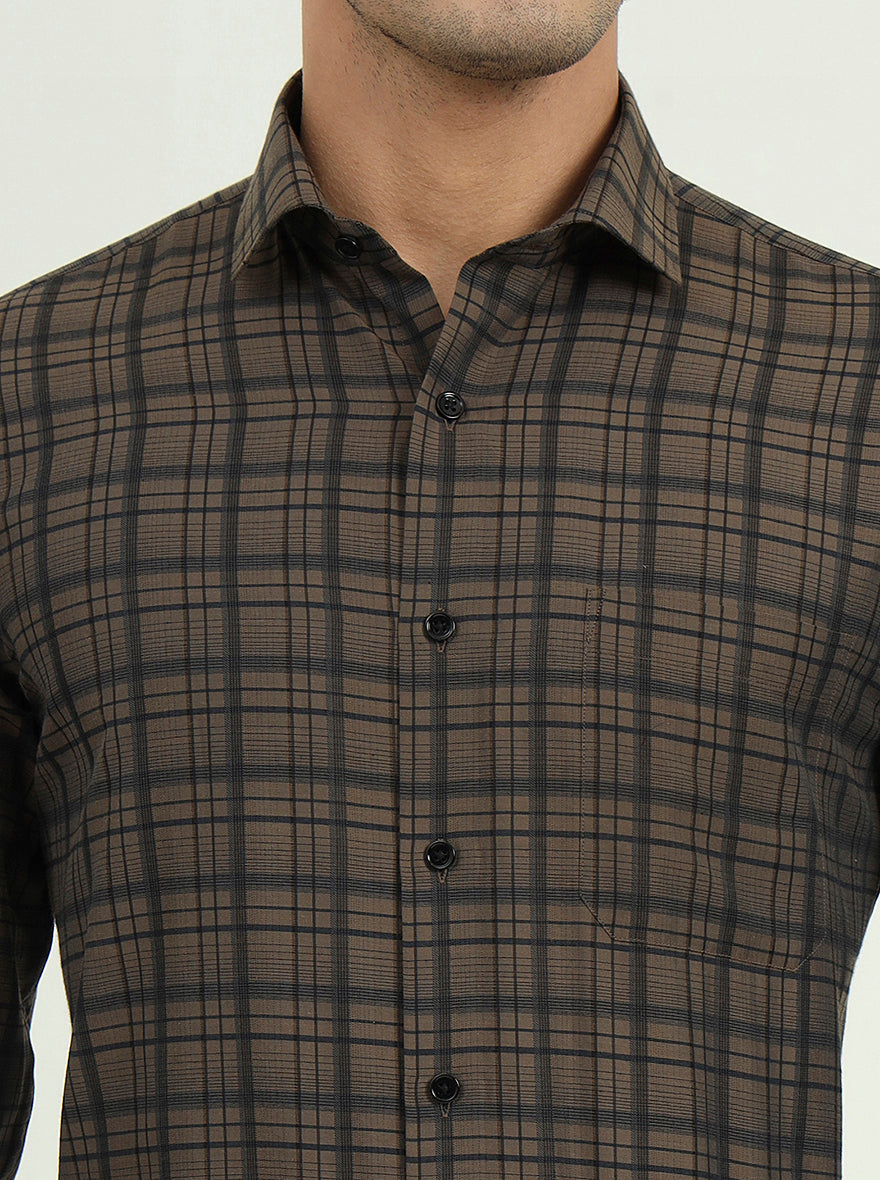 Brown & Black Checked Slim Fit Formal Shirt | Greenfire