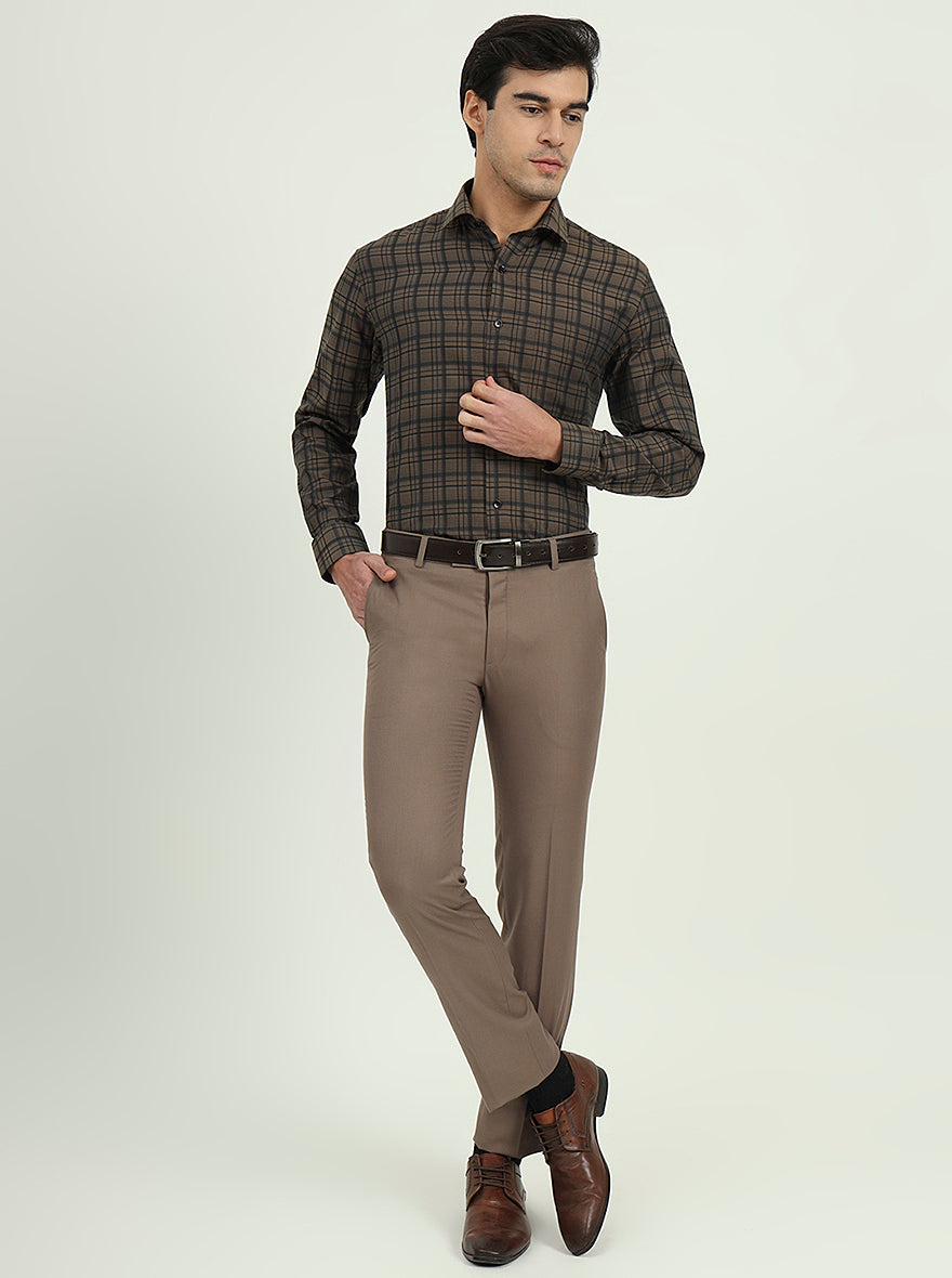 Brown & Black Checked Slim Fit Formal Shirt | Greenfibre