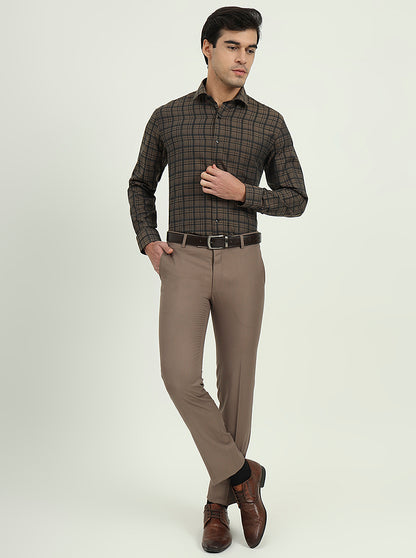 Brown & Black Checked Slim Fit Formal Shirt | Greenfibre