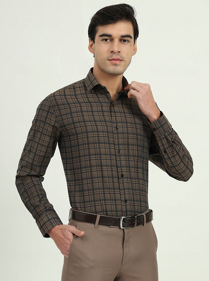 Brown & Black Checked Slim Fit Formal Shirt | Greenfibre