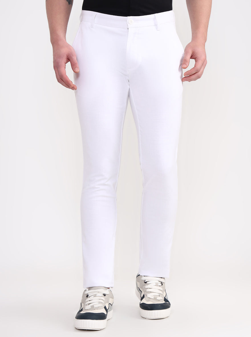White Solid Uno Fit Casual Trouser | JadeBlue