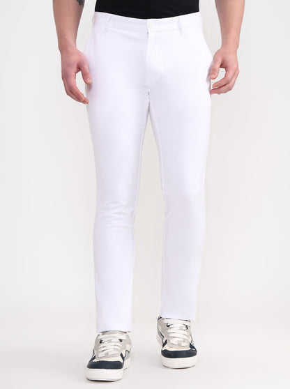 White Solid Uno Fit Casual Trouser | JadeBlue