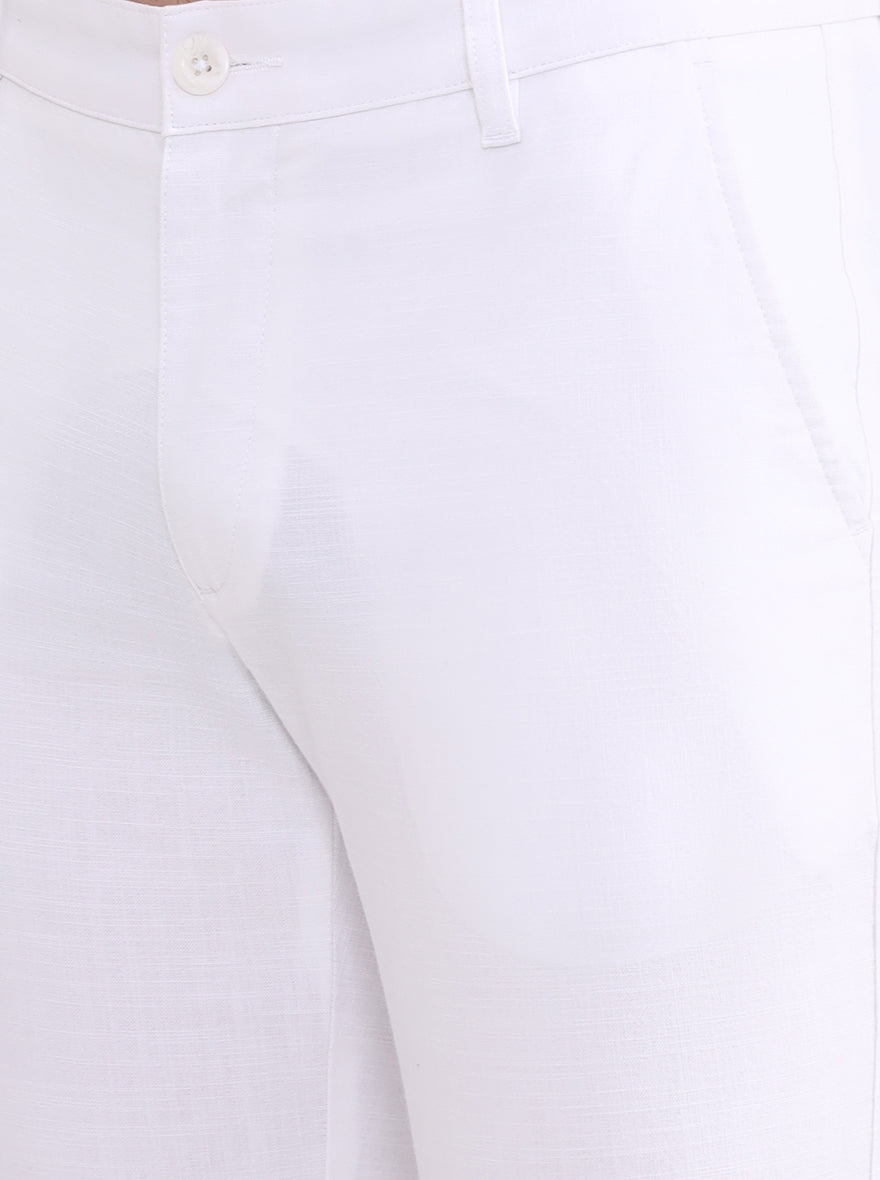 White Solid Uno Fit Casual Trouser | JadeBlue