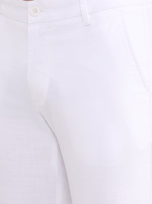 White Solid Uno Fit Casual Trouser | JadeBlue