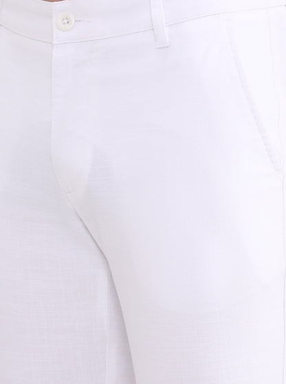 White Solid Uno Fit Casual Trouser | JadeBlue