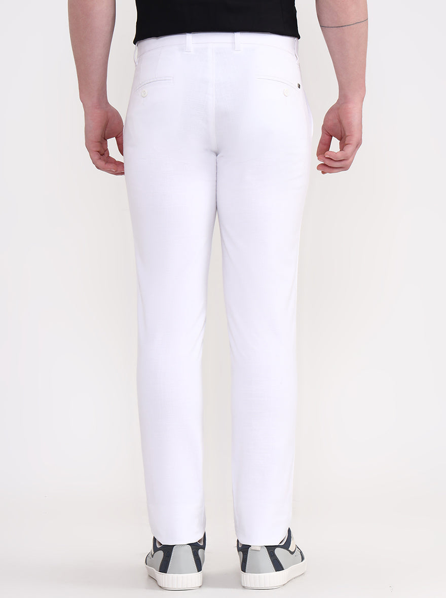 White Solid Uno Fit Casual Trouser | JadeBlue