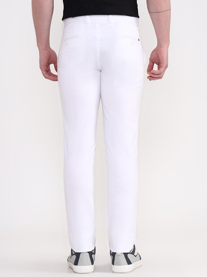 White Solid Uno Fit Casual Trouser | JadeBlue