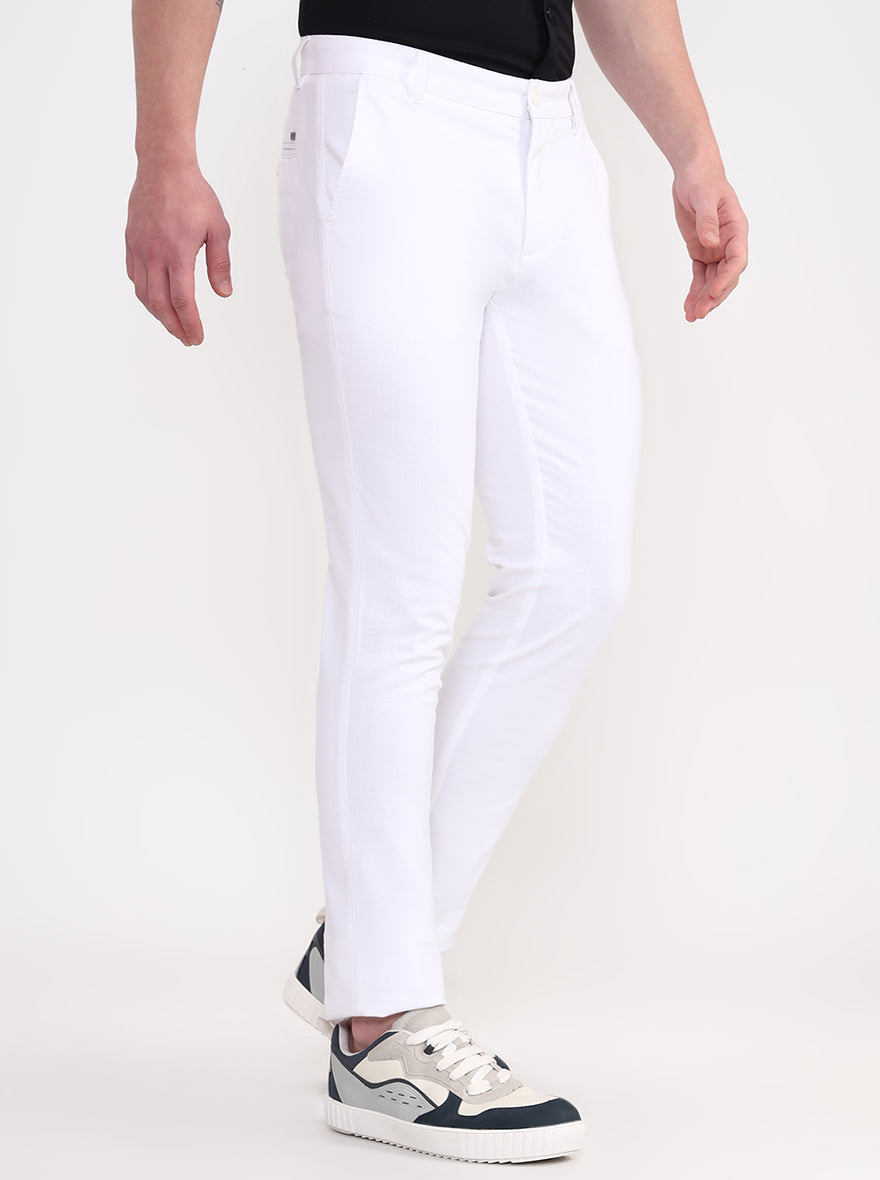 White Solid Uno Fit Casual Trouser | JadeBlue