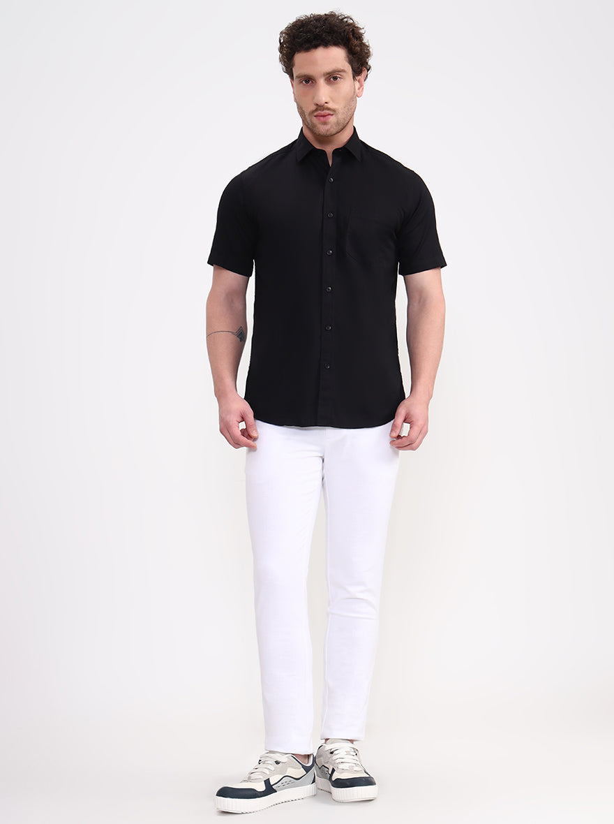 White Solid Uno Fit Casual Trouser | JadeBlue