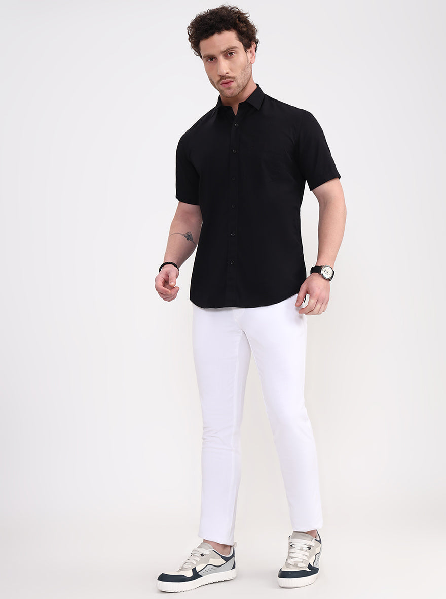 White Solid Uno Fit Casual Trouser | JadeBlue