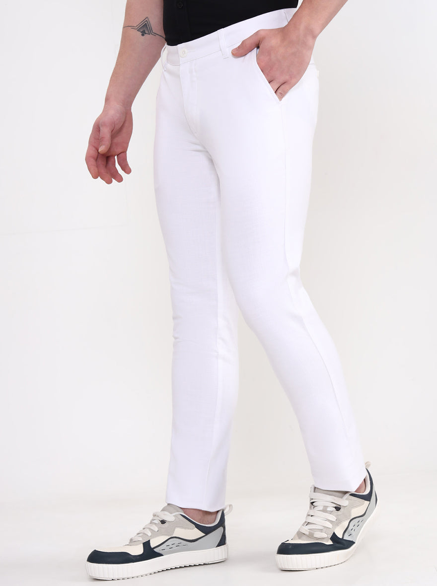 White Solid Uno Fit Casual Trouser | JadeBlue