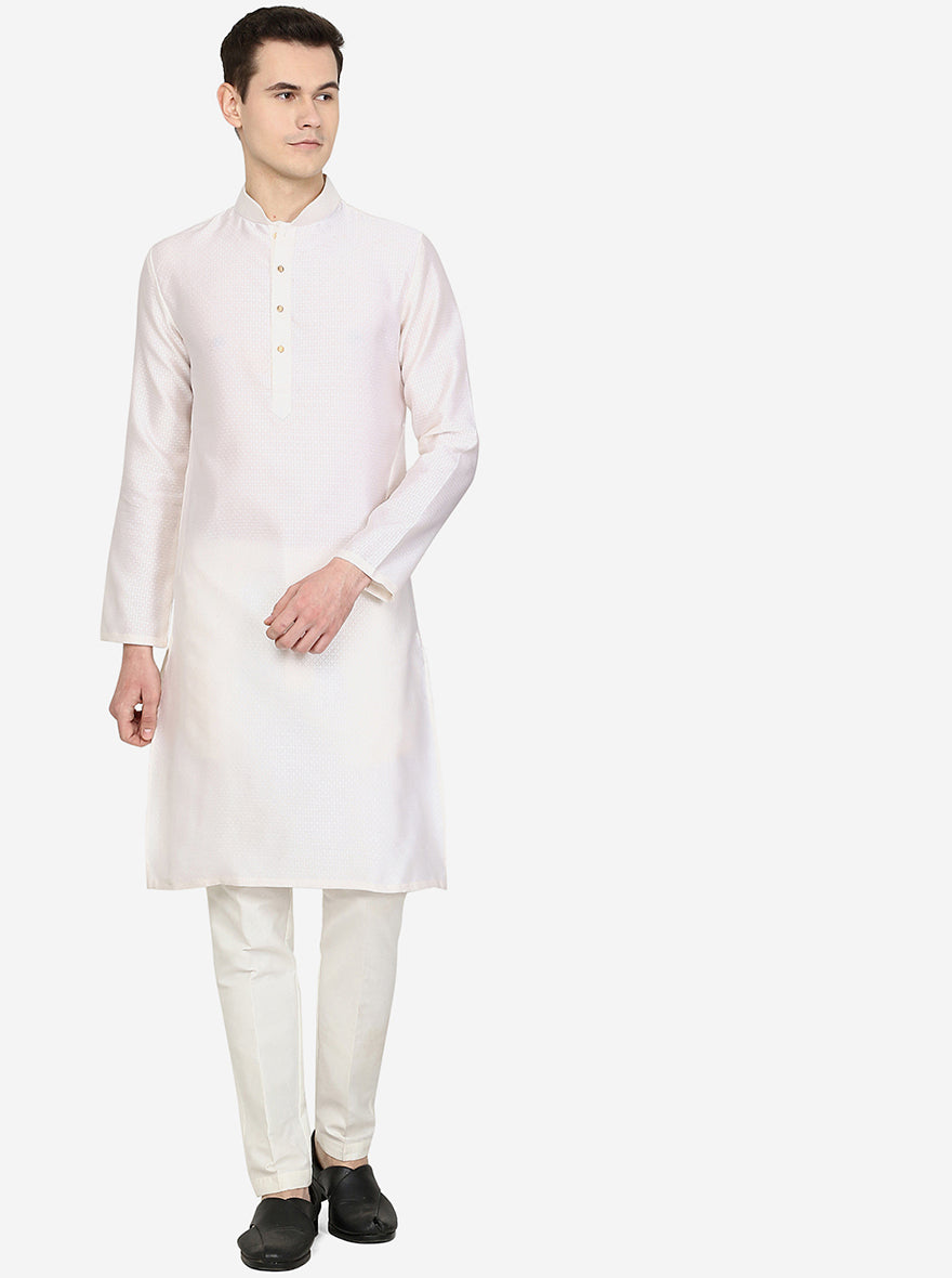 Pearl White Bold Texture Silk Blend Kurta | The Kurta Company
