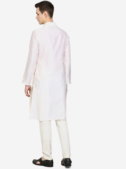 Pearl White Bold Texture Silk Blend Kurta | The Kurta Company