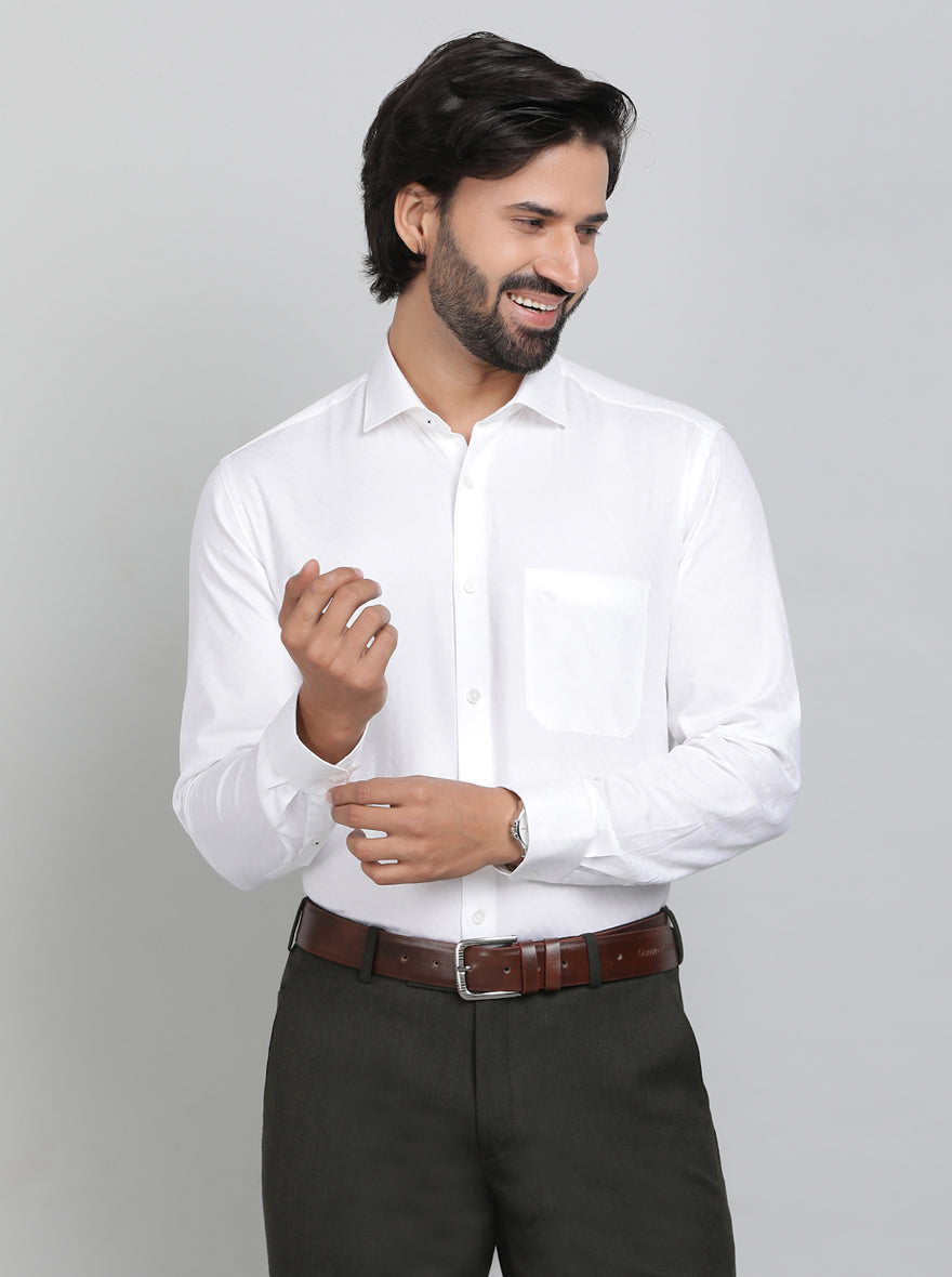 White Printed Slim Fit Formal Shirt | Metal