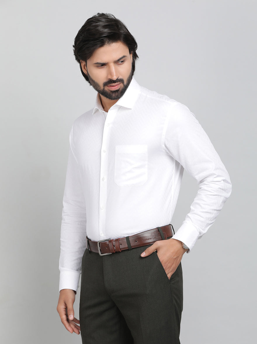 White Printed Slim Fit Formal Shirt | Metal