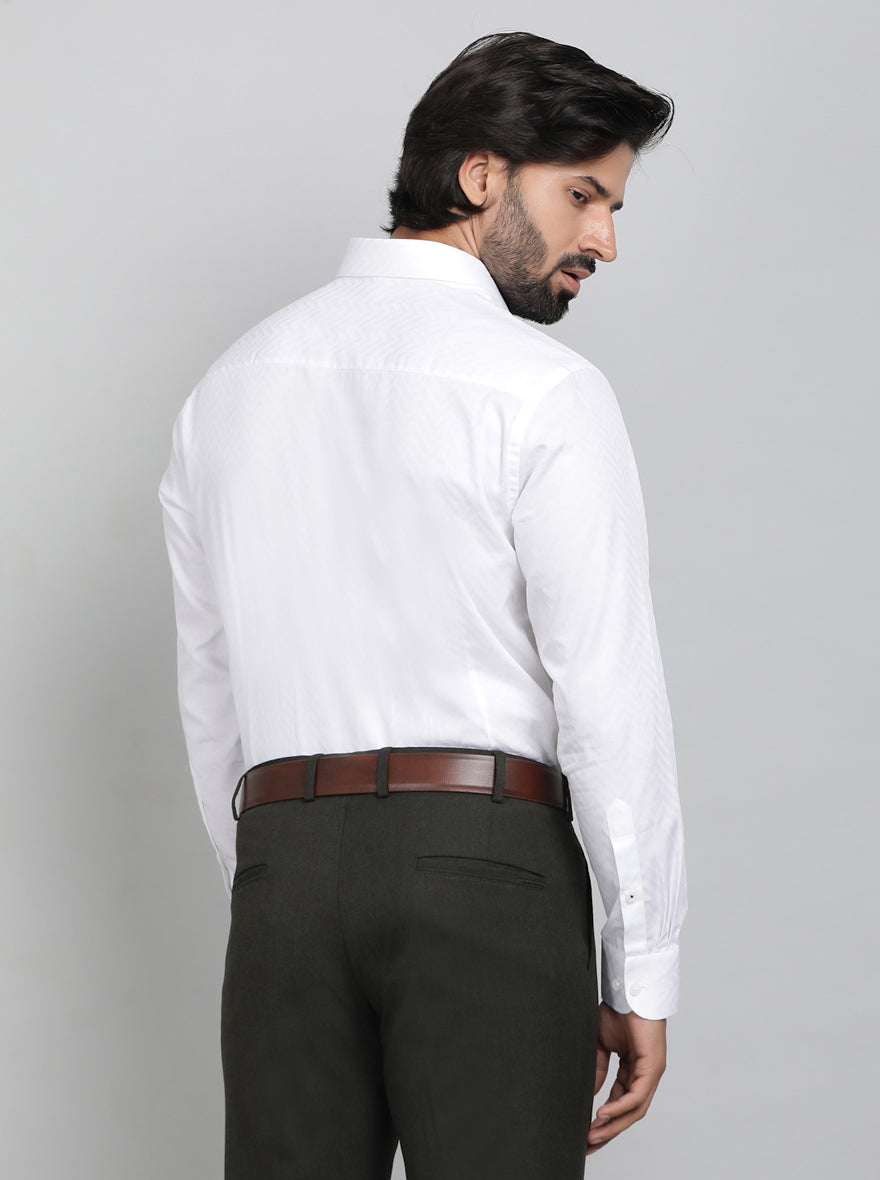 White Printed Slim Fit Formal Shirt | Metal