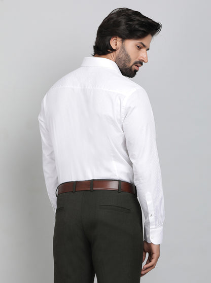 White Printed Slim Fit Formal Shirt | Metal