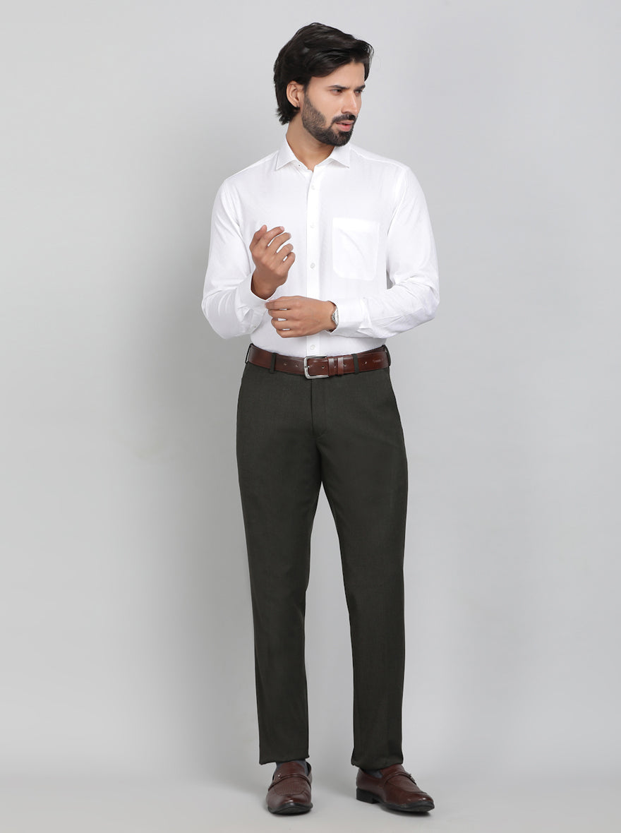 White Printed Slim Fit Formal Shirt | Metal