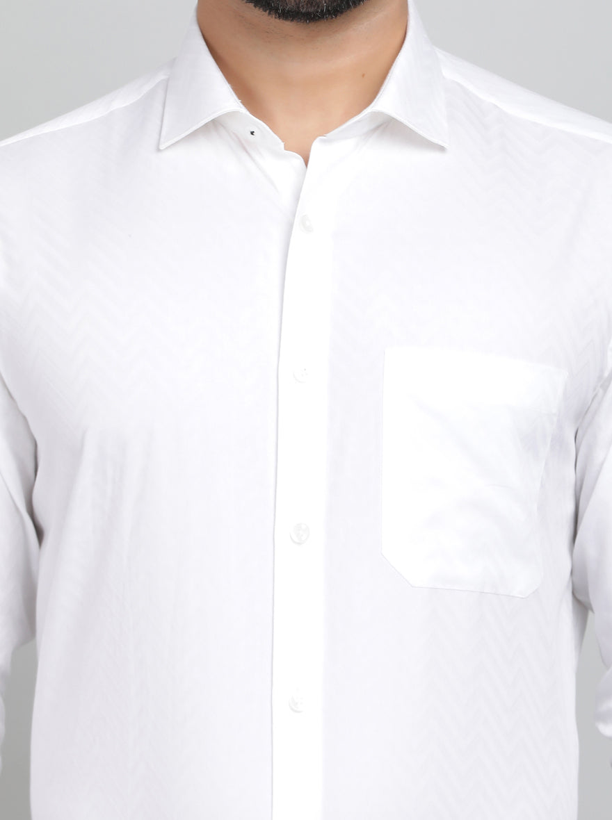 White Printed Slim Fit Formal Shirt | Metal