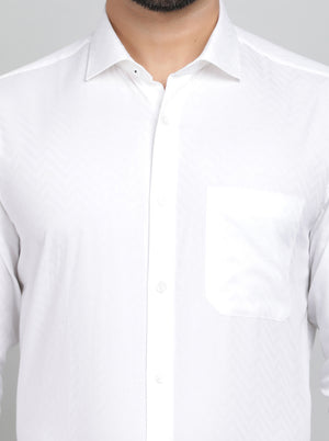 White Printed Slim Fit Formal Shirt | Metal