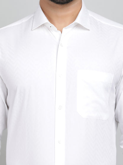 White Printed Slim Fit Formal Shirt | Metal