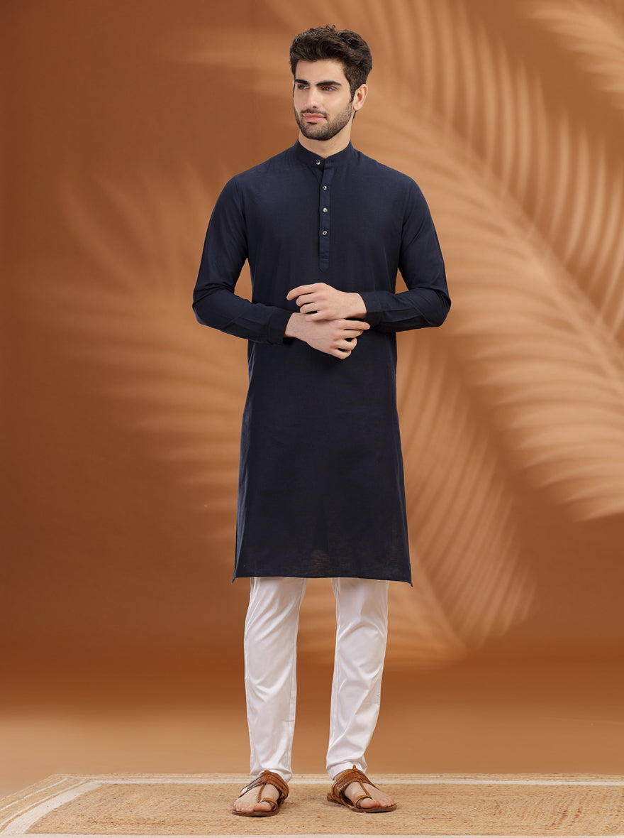 Navy Blue Solid Modi Kurta | JadeBlue