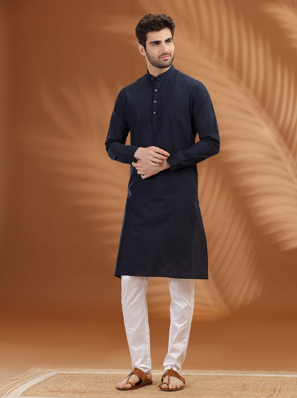Navy Blue Solid Modi Kurta | JadeBlue