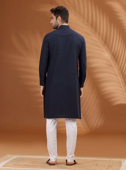 Navy Blue Solid Modi Kurta | JadeBlue