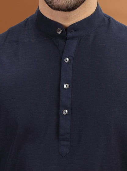 Navy Blue Solid Modi Kurta | JadeBlue