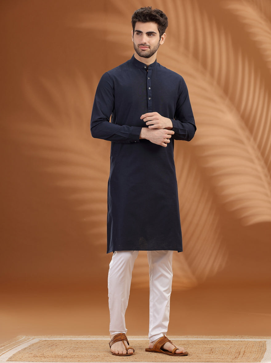 Navy Blue Solid Modi Kurta | JadeBlue