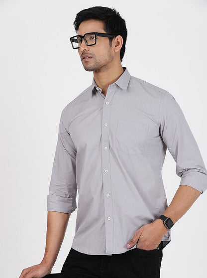 Light Grey Printed Slim Fit Semi Casual Shirt | JadeBlue