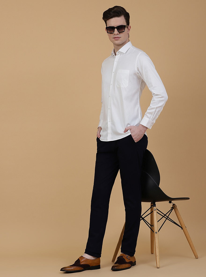 Navy Blue Solid Slim Fit Club Wear Trouser | JB Studio