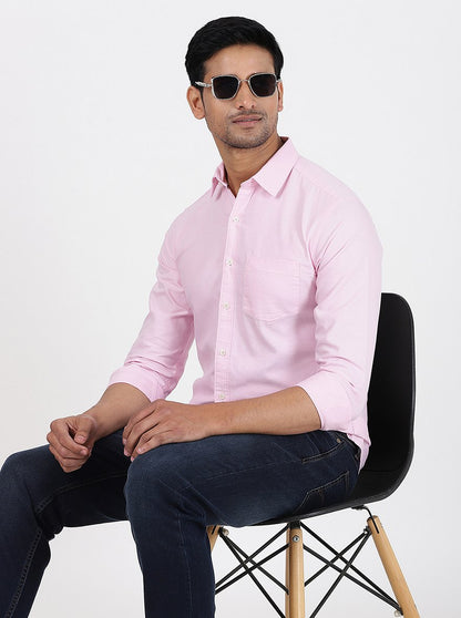 Pink Solid Slim Fit Casual Shirt | Greenfibre