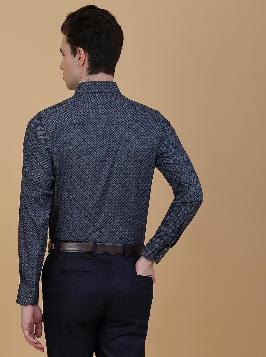 Blue Printed Slim Fit Party Wear Shirt | JB Studio