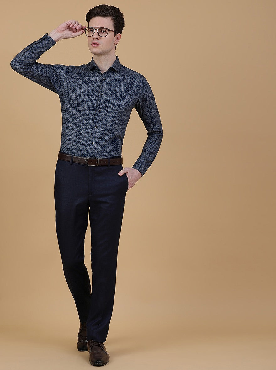 Blue Printed Slim Fit Party Wear Shirt | JB Studio