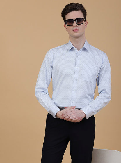 Light Blue Printed Regular Fit Formal Shirt | JadeBlue