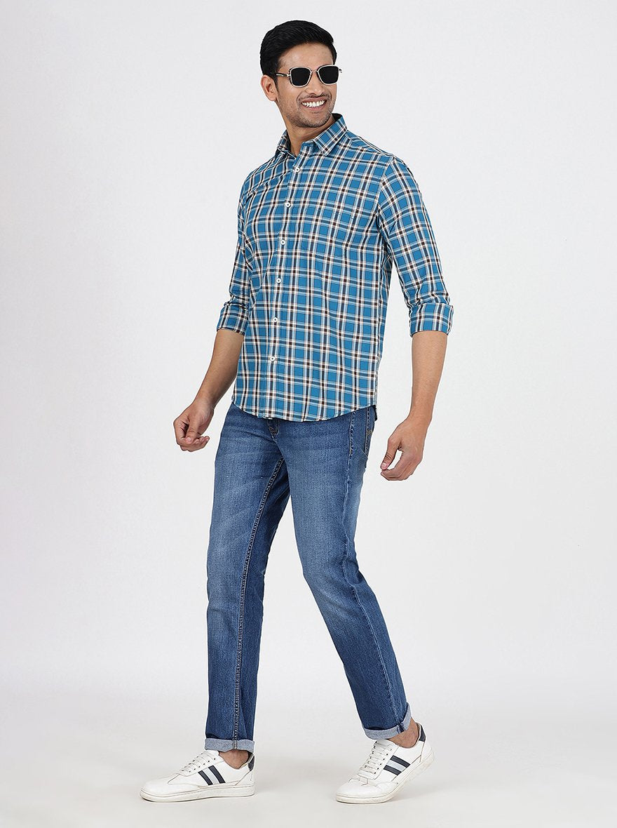 Blue Checked Smart Fit Semi Casual Shirt | Greenfibre